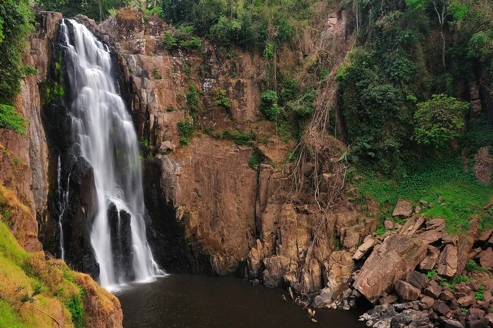 Haew Narok waterfall in Khao Yai at full flow during rainy season