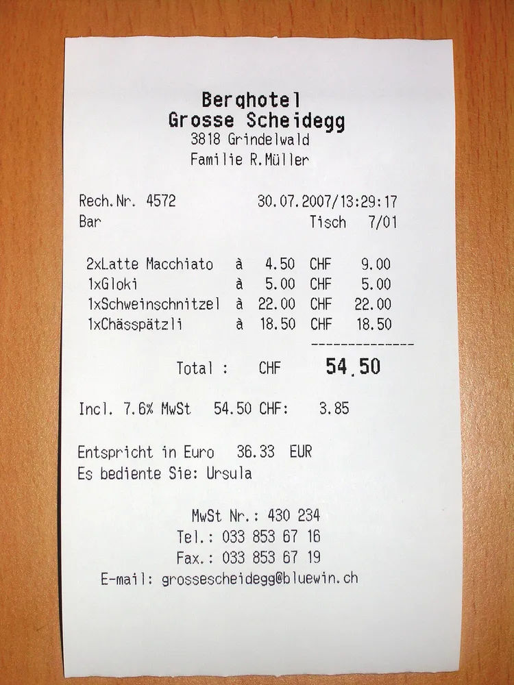 A receipt (illustrative) — keep payment proof
