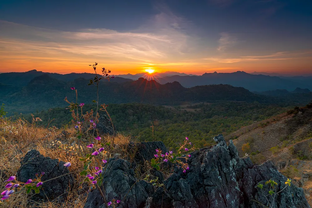 Sunrise over the ridges near Umphang