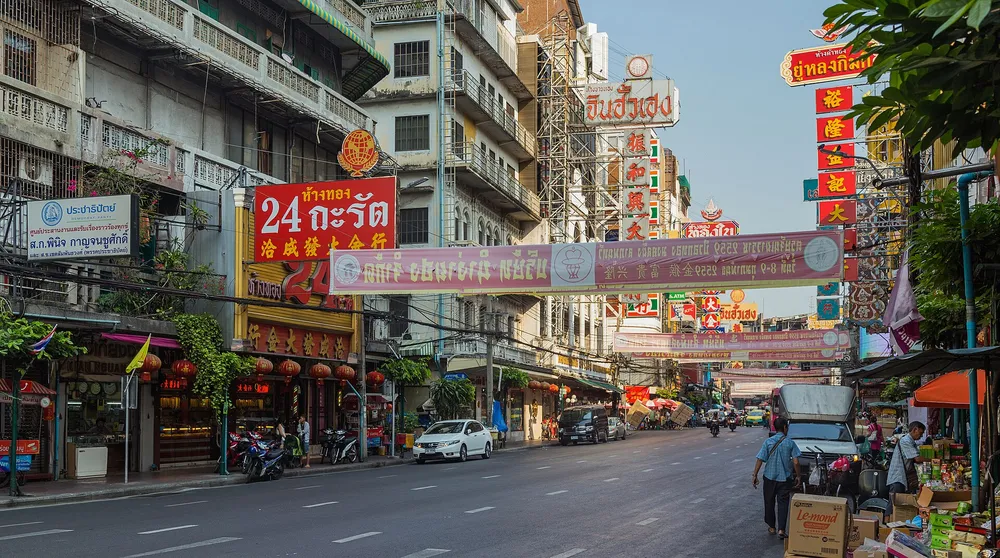The Yaowarat jay food market in Bangkok's Chinatown during the Vegetarian Festival