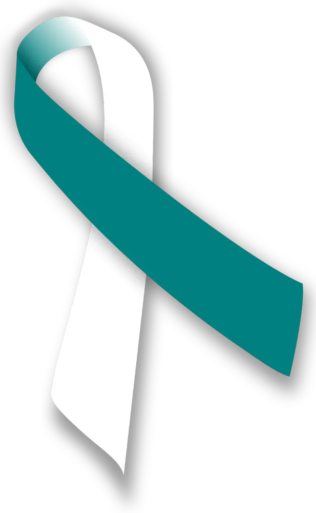 Teal and white cervical cancer awareness ribbon — the international symbol for cervical cancer prevention campaigns worldwide