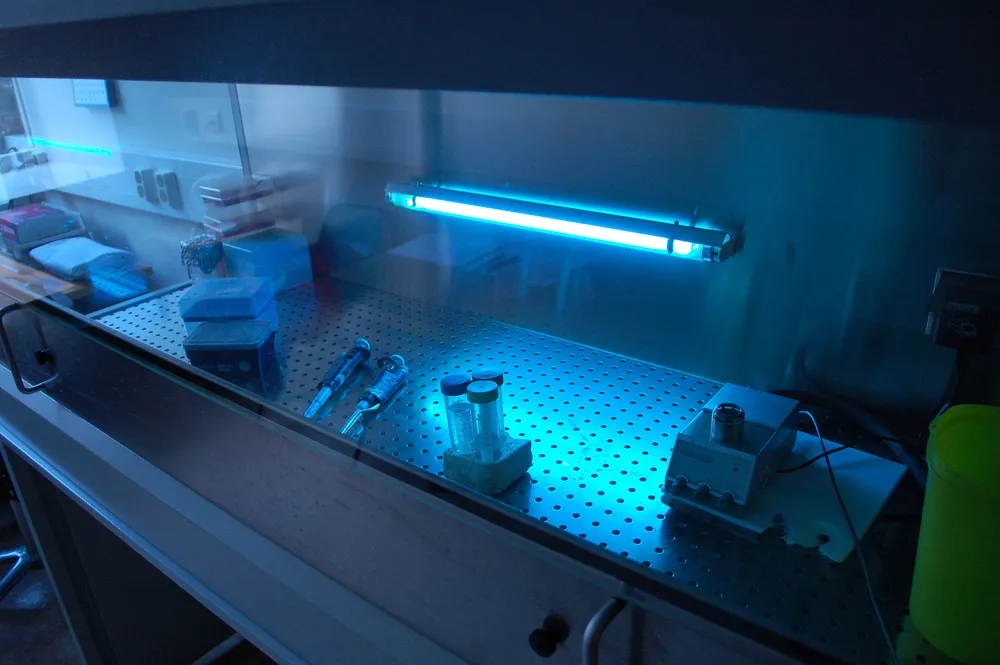A UV lamp system used in laboratory research for photochemical degradation experiments