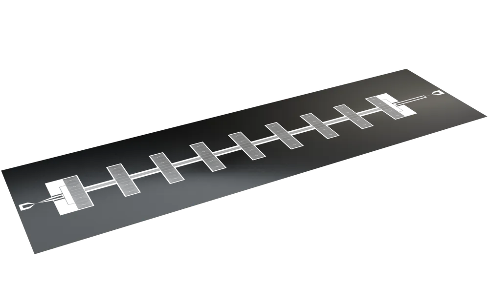 A microscopic quantum circuit chip, the same kind of structure used for the resonator and detector in this experiment