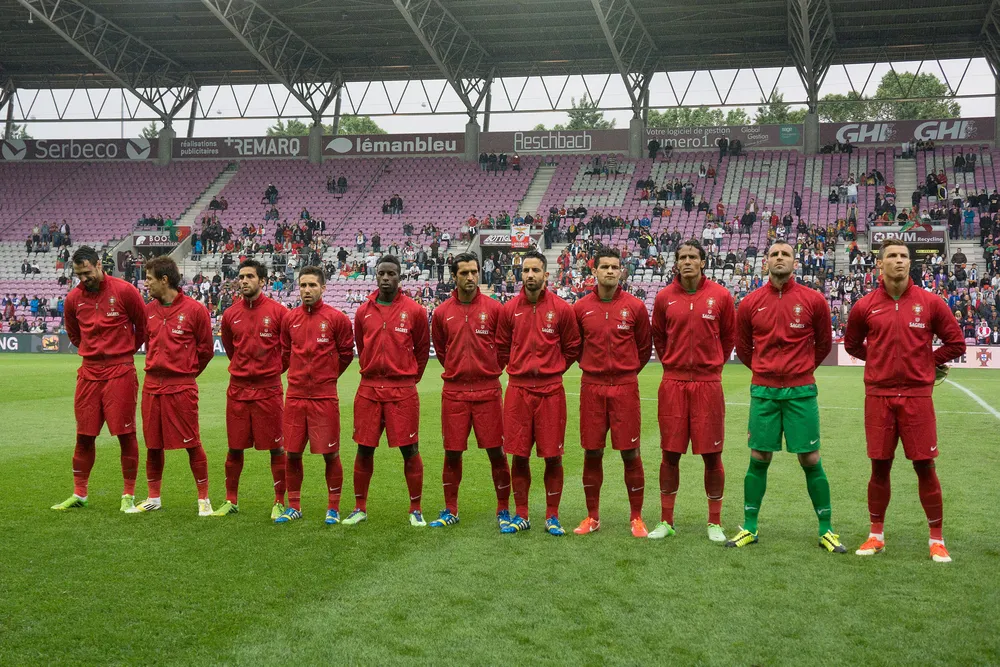 Portugal national team lines up before a match — the squad Ronaldo has led through six World Cup campaigns