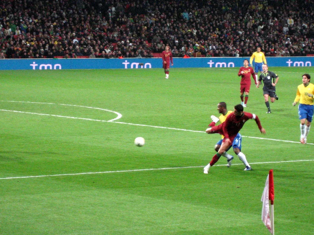 Portugal national team (red) in international action — illustrative