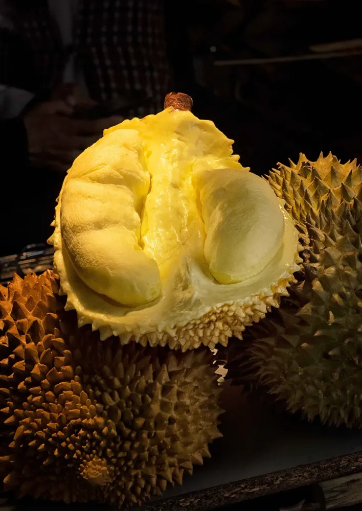 Fresh durian on a Thai fruit stall, the country's flagship export crop