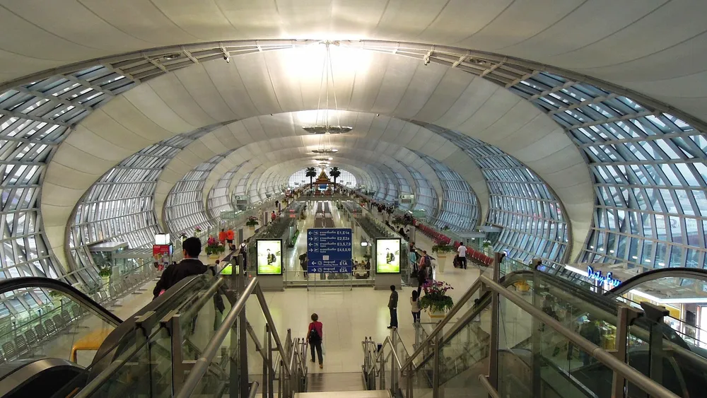 Inside the terminal at Suvarnabhumi Airport, Bangkok — a gateway for Thailand's international trade and investment