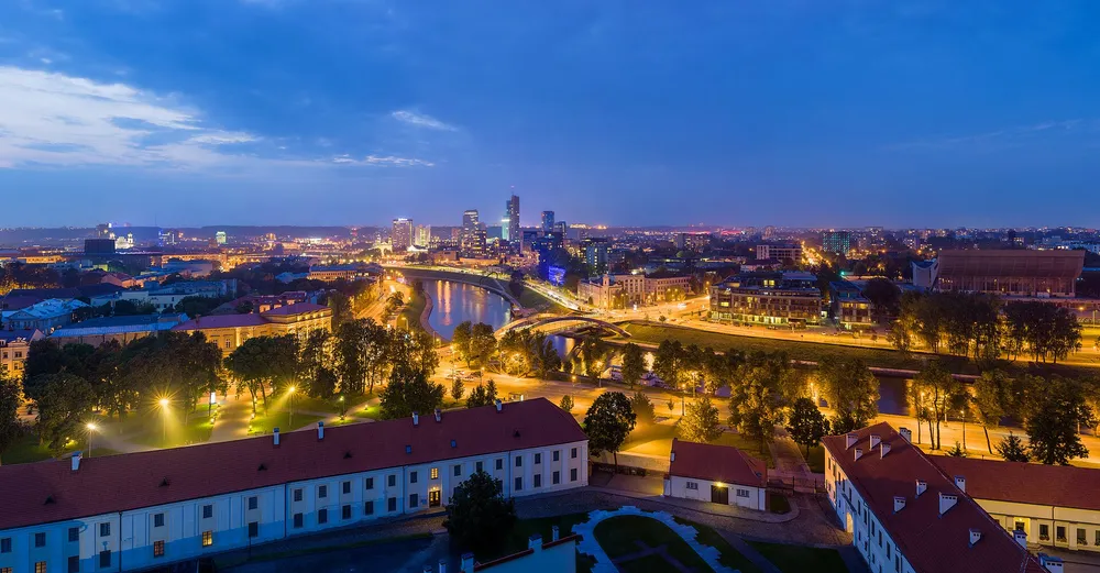 Aerial night view of Vilnius, Lithuania