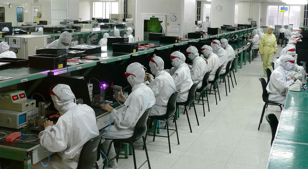 An electronics assembly line in a factory