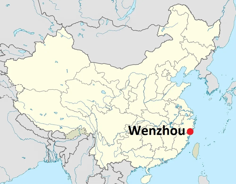 Map showing the location of Wenzhou, Zhejiang Province in eastern China — near the area where Typhoon Bavi made landfall — Public Domain (Wikimedia Commons)